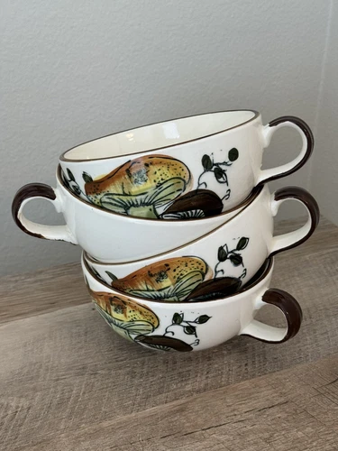 Vintage Mushroom Soup Mugs Retro Bowls Cups Mug Cup Set Of 4