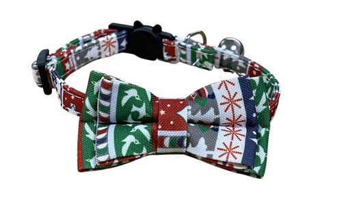 Festive Christmas Cat Collar with Bow Tie, Quick Release Safety Buckle & Bell UK - Picture 21 of 22