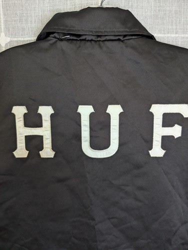 HUF Coaches Jacket Mens Large Black Satin Classic H Logo Baseball Streetwear Y2K - Picture 4 of 22