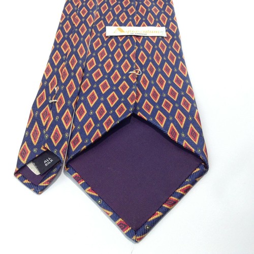 "Corbata de cuello para hombre AQUASCUTUM OF LONDON azul marino rojo oro diamantes geométricos 58""x4" - Imagen 4 de 7