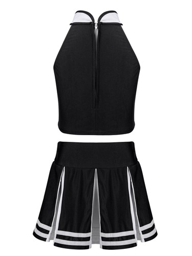 AU Girls 2PCS Cheerleading Costume Sleeveless Tops with Pleated Mini Skirt Set - Picture 25 of 102