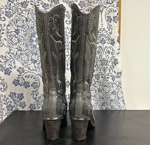 Helen’s Heart Gray Sequin Faux Leather Western Cowboy Boots Embroidered Heeled 8 - Picture 4 of 15
