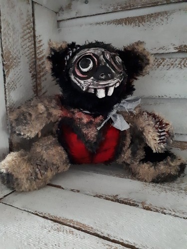 OOAK GOTHIC HORROR CREEPY Custom made Bear, HALLOWEEN Ooak Decor Wierd, Ugly, - Picture 6 of 12