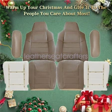 For 2002-2007 Ford F-250 Lariat Perforated Leather Seat Cover Tan / Foam Cushion