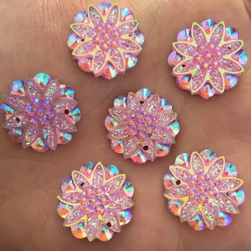 20 pz bottoni strass fiori resina 18 mm bottone posteriore piatto 2 fori artigianato da cucire - Foto 6 di 16