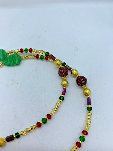 NEW Handmade Santa CHRISTMAS TREE Goldtone Beaded Lanyard 37" - Picture 3 of 5