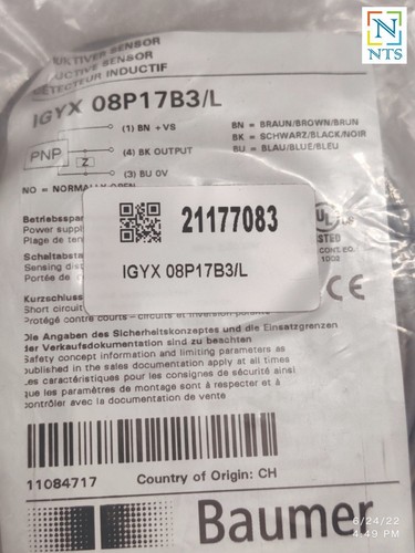 New BAUMER IGYX 08P17B3/S35L Inductive proximity switch PNP IP67 - Picture 3 of 4
