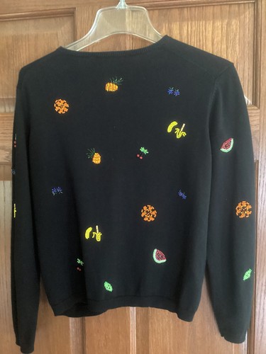 Susan Bristol Vintage All Over Beaded Fruit Cardigan Sweater Size PS Cotton - Picture 13 of 24