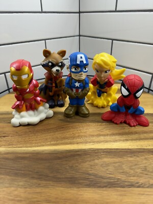 Marvel's Avengers 5pc Bath Toy Set - Captain America Spiderman Rocket Iron Man