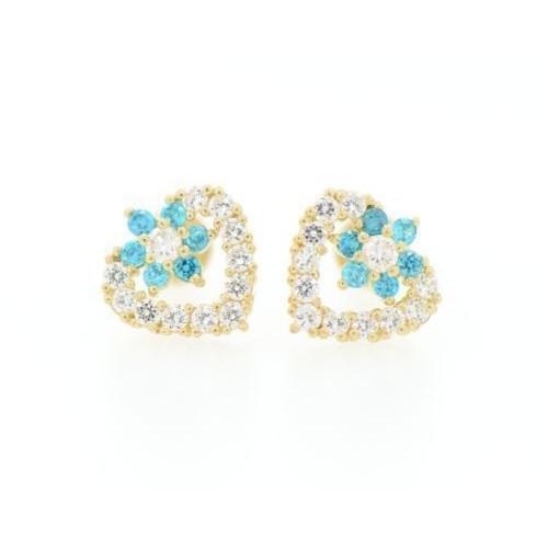 14K Yellow Gold Stud Heart Shape CZ Stud Earrings - Picture 3 of 24