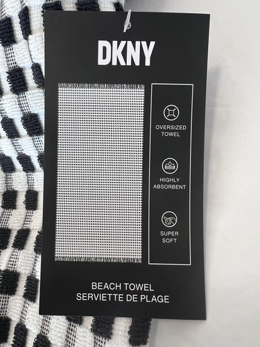 DKNY BLACK AND WHITE MONET TILE BEACH TOWEL NEW- 36”x68” - Picture 3 of 5