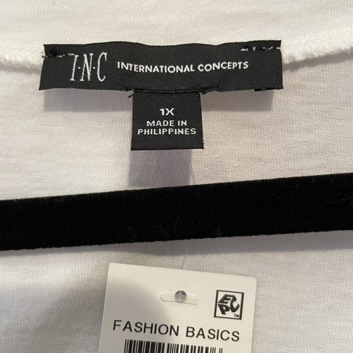 INC Poplin V Neck White Puff Sleeve Top 1X - Picture 4 of 5