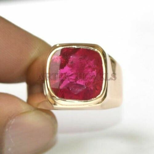 Heated Ruby Gemstone with Gold Plated 925 Sterling Silver Ring for Men's #1555 - Picture 1 of 5