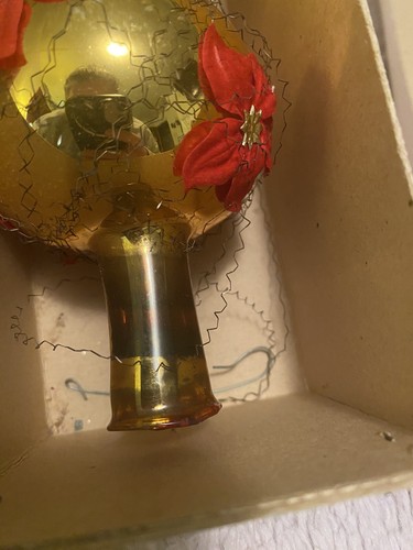 topper albero di natale vintage in vetro Germania Ovest oro poinsettia - Foto 3 di 11
