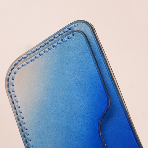 Estuche para Tarjetas de Cuero Azul Pátina Delgado, Portatarjetas de Crédito Minimalista para Hombres Mujeres - Imagen 3 de 7