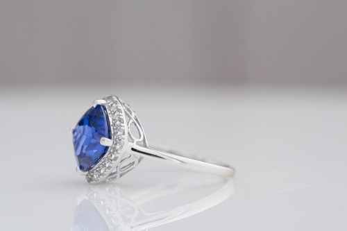 Tanzanite & Diamond Cocktail Ring 10k White Gold Size 7 9mm Cushion Cut CB43 - Picture 5 of 9