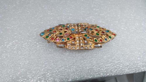 RARE unusual Duette with SLIDING clasp rhinestone brooch - Picture 17 of 22