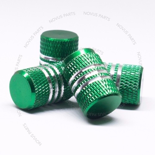 For Kia Sportage Rio Optima Green Valve Stem Cover w/ Chrome lines Set of 4 Rim - Picture 2 of 4