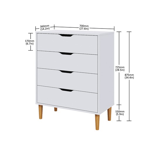 Chest of 4 Drawers Bedroom Storage Solid Wood Legs Scandi Style Bedside Table - Picture 13 of 45