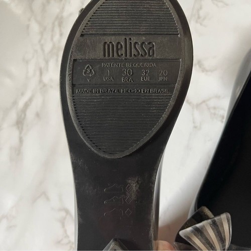 Melissa Mel Girls Jelly Bow Flats Black Silver Slip On Size 1 - Picture 6 of 6