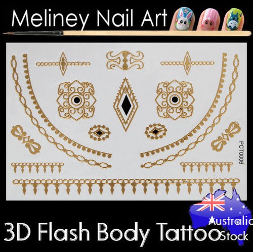 3D Flash Tattoos PCT0006 Gold Metallic Body Art Fashion Jewellery Bracelet - Picture 3 of 6