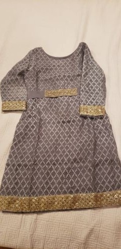 Costume fille pakistanaise/indienne 3 pièces, gris, salwar kameez, taille 14-16y coupe mince - Photo 1 sur 6