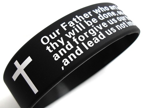 12pcs Lord's prayer Wide 20mm Silicone Bracelet Wristbands Religious Bangle Cuff - Picture 5 of 8