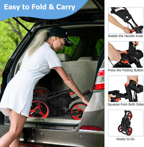 3 Wheel Golf Push Cart, Quick Folding Golf Cart, Golf Bag Holder W/Tin Foil Coat - Picture 3 of 12