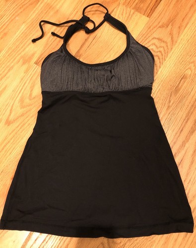 Lululemon Namaste Ruched Bodice Halter Tank ~ Black/Gray ~ Sz 4 ~ VGUC