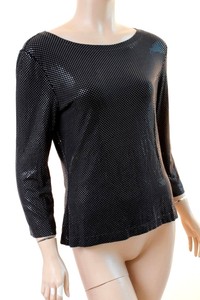 St-John-Caviar-Black-Paillette-Blouse-Top-3-4-Sleeve-Viscose-Elastane-Size-M