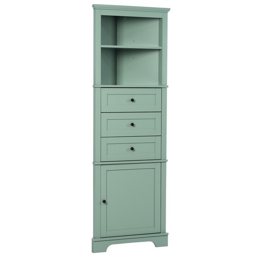Green Triangle Tall Cabinet with 3 Drawers and Adjustable Shelves, MDF Board - Picture 13 of 24