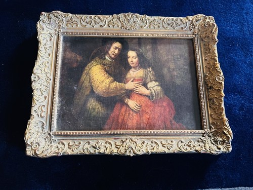 Rembrandt Jüdische Braut Öl auf Leinwand? Antiker Rahmen Holz Gold Vergoldet Blumen - Bild 9 von 10