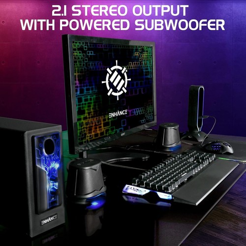 SB 2.1 Gaming Speakers with Subwoofer & Blue LED Lights for PC and Laptops - Picture 7 of 11