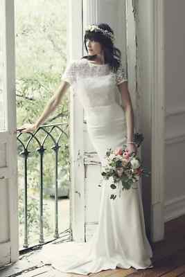 Galina Geometric Lace & Crepe Cap Sleeve Size 14 Wedding Dress STYLE#WG3927 NWT