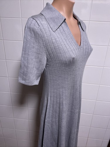 Banana Republic kleines Pulloverkleid grau gerippter Kragen Kurzarm Merinowolle - Bild 3 von 6