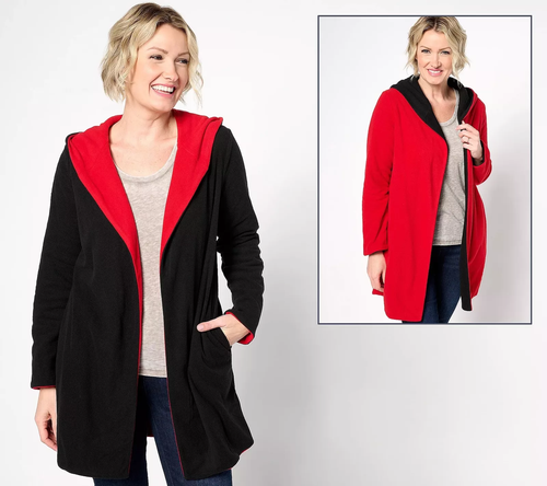 NEW Cuddl Duds Medium Reversible Hooded Wrap with Pockets in Black/Red QVC 2792 - Picture 9 of 10