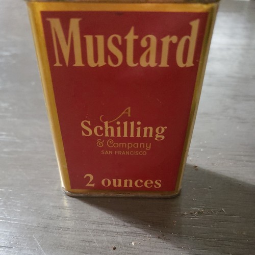 Vintage 1930s Schilling & Co Mustard Spice Tin 2 Ounces *NOT EMPTY* - Picture 4 of 6