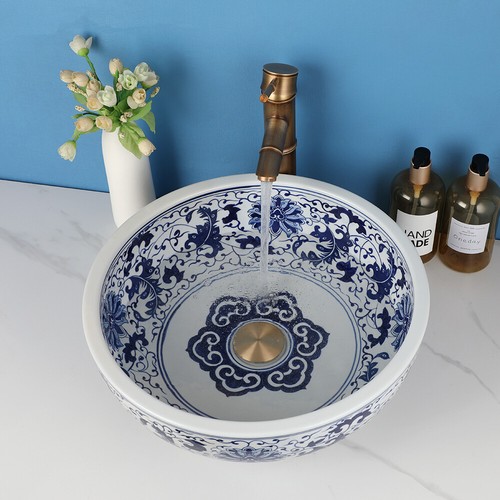 Round Sink Porcelain Ceramic Bathroom Vessel Basin Deck Mounted Wash Bowl - Bild 4 von 10