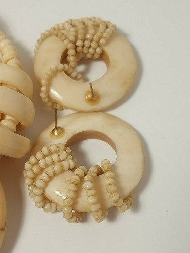 JUEGO DE COLLAR Y PENDIENTES TALLADOS A MANO DE COLECCIÓN PENDIENTES PERFORADOS MUY RAROS - Imagen 6 de 8