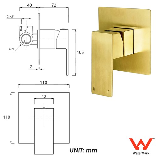 KYLINS Watermark Shower Twin Taps Mixer Tap Brushed Gold/Black/Gun Metal/Nickel - Picture 163 of 216