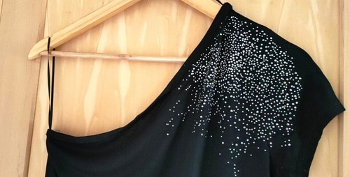 Ladies Long Tall Black One Shoulder Diamante Maxi Party Dress 8 -10 -12-14 - Picture 5 of 6