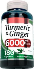 Turmeric Curcumin and Ginger 6000mg Joint Pain 180 Caps anti-inflammatory/antiox