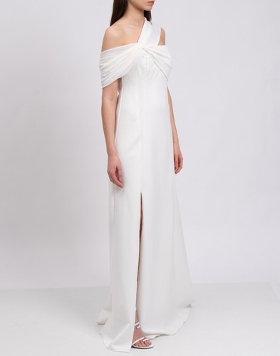 PVP €585 HALSTON Vestido Línea A US8 UK12 IT44 L Retorcido Abertura Alta Un Hombro - Imagen 5 de 9