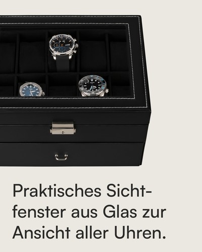 Uhren Aufbewahrung Uhrenbox Uhrenkoffer Uhrenkasten "Basel" für 20 Uhren schwarz - Bild 18 von 19
