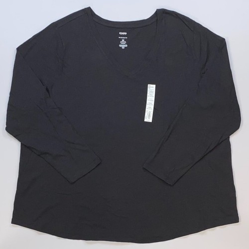 Women's Sonoma Plus Size The Everyday Tee Long Sleeve V-Neck Cotton Shirt - Picture 3 of 10
