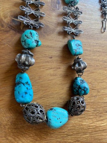 Sterling Silver & Turquoise Stones Choker Necklace Zuni or Navajo - Picture 8 of 10
