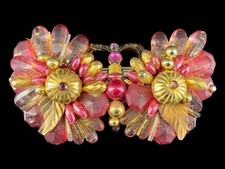 Vtg 1970's French Hair Barrette Clip Clustered Pink Floral Butterfly Shape