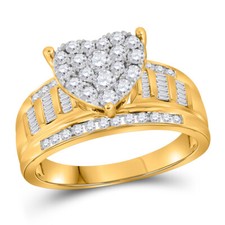 10kt Yellow Gold Round Diamond Heart Bridal Wedding Engagement Ring 1 Ctw