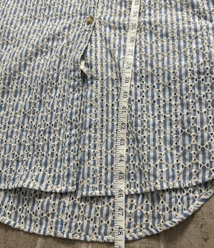 Anthropologie Blue Striped Eyelet Button Front Cotton Full Length Dress Sz 10 - Picture 17 of 17