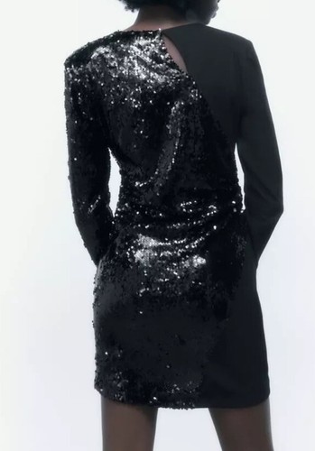 Zara Contrast Sequin Mini Dress In Black Size S NWOT - Picture 4 of 11